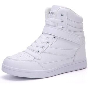 UBFEN White High Top‎ Fashion Sneakers Platform Lace Up Magic Sticker Shoes 37